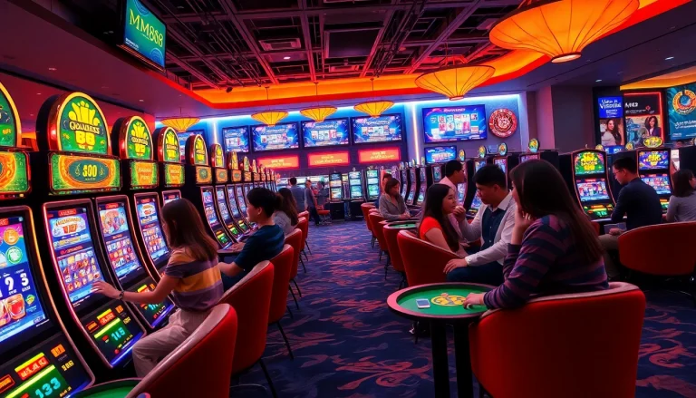 Experience the thrill of MM88 online casino with vibrant games and engaging players in a luxurious setting.