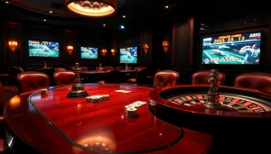 Experience high-stakes excitement at VaoluoiTV's glamorous poker table with vibrant roulette wheel.