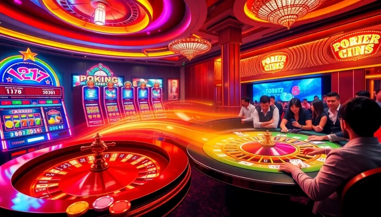 Players enjoying strategic betting at tobet88’s vibrant casino table filled with cards and chips.