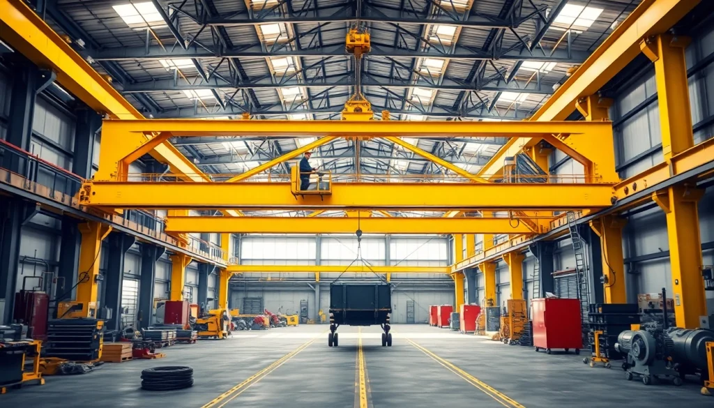 Bridge crane lifting heavy loads in a modern industrial setting with skilled operator.