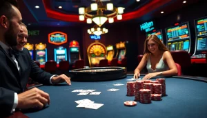 Players strategize at a poker table in the hidden wiki-themed casino, combining excitement and mystery.