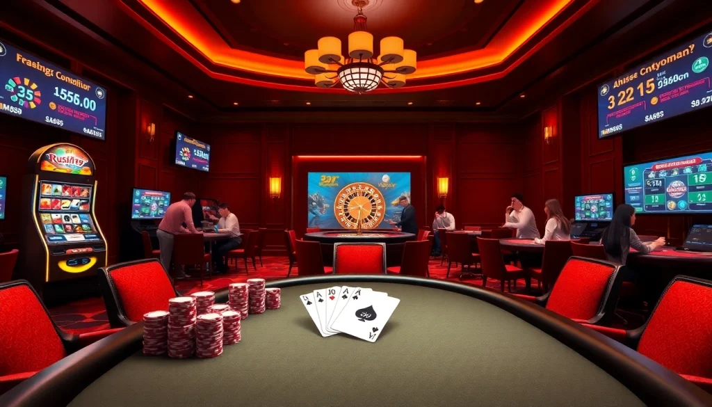 Experience the thrill of winning at MM88's luxurious casino, featuring poker, roulette, and vibrant slot machines.