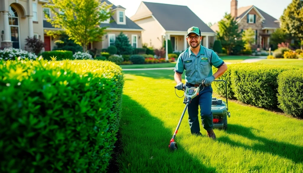 Lawn Maintenance Near Plano, TX showcasing a lush green lawn and professional service.