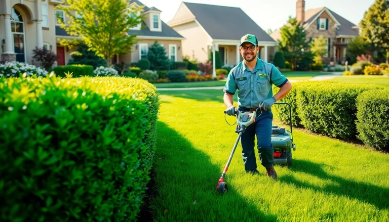 Lawn Maintenance Near Plano, TX showcasing a lush green lawn and professional service.