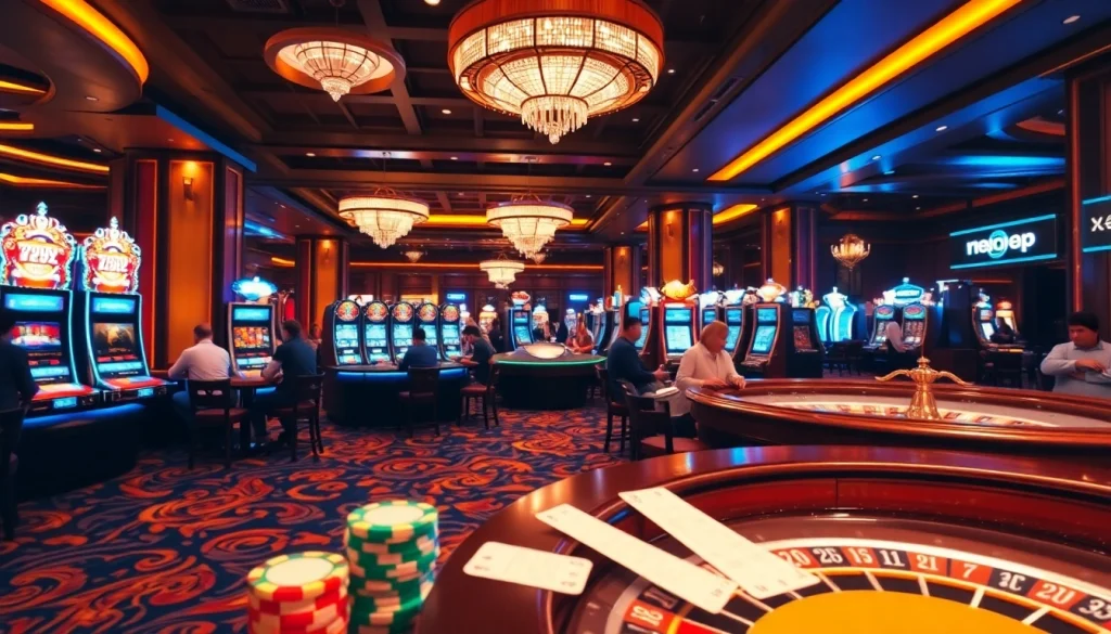 Engaging casino scene featuring 789P branding, vibrant gaming tables, and players in action.