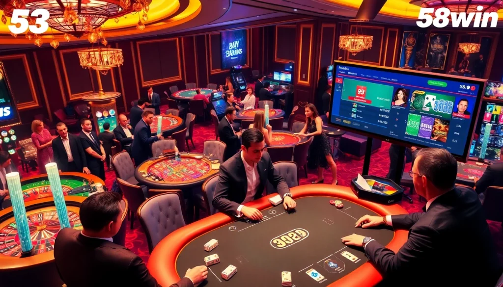 Players betting and strategizing at 58win casino tables, showcasing a vibrant gaming experience.