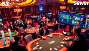 Players betting and strategizing at 58win casino tables, showcasing a vibrant gaming experience.