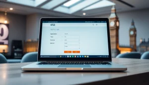Efficient workspace showing the eta uk application form on a laptop, promoting ease of application.