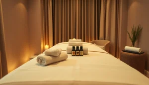 출장마사지 session setup with a relaxing atmosphere and professional decor.