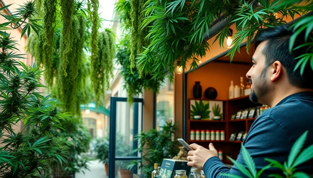 Discover Weedmaps Lloret de Mar through a welcoming cannabis dispensary scene featuring warm lighting and greenery.