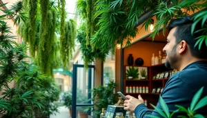 Discover Weedmaps Lloret de Mar through a welcoming cannabis dispensary scene featuring warm lighting and greenery.