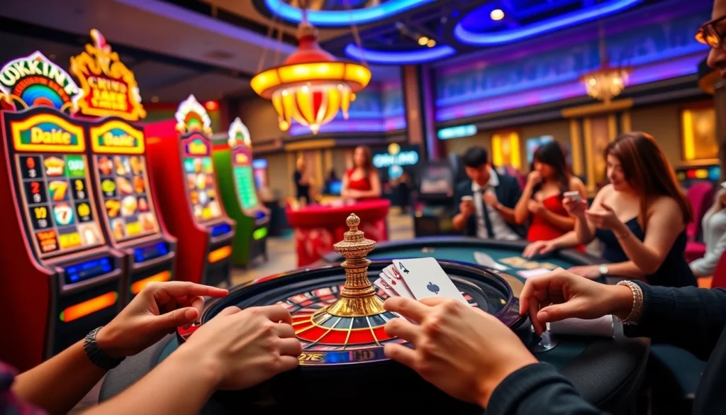 Winning at OKKING COM with players engaging in exciting casino games and vibrant slot machines.