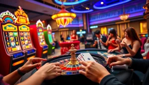 Winning at OKKING COM with players engaging in exciting casino games and vibrant slot machines.