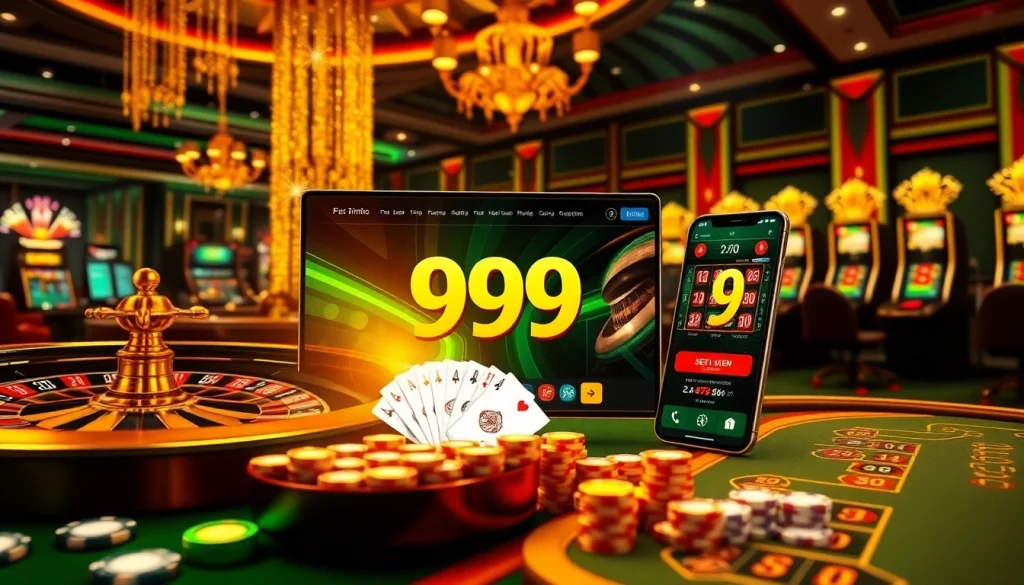 A thrilling scene showcasing 99ok's online gambling experience with vibrant casino elements and exciting gameplay.
