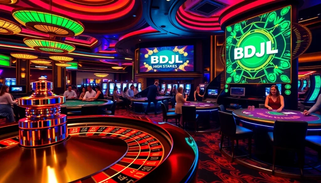 Experience the thrill of winning at BDJL casino with vibrant gaming tables and lively roulette action.
