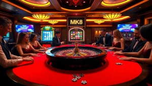 Exciting casino action with MK8 promotions showcasing roulette and vibrant gaming atmosphere.