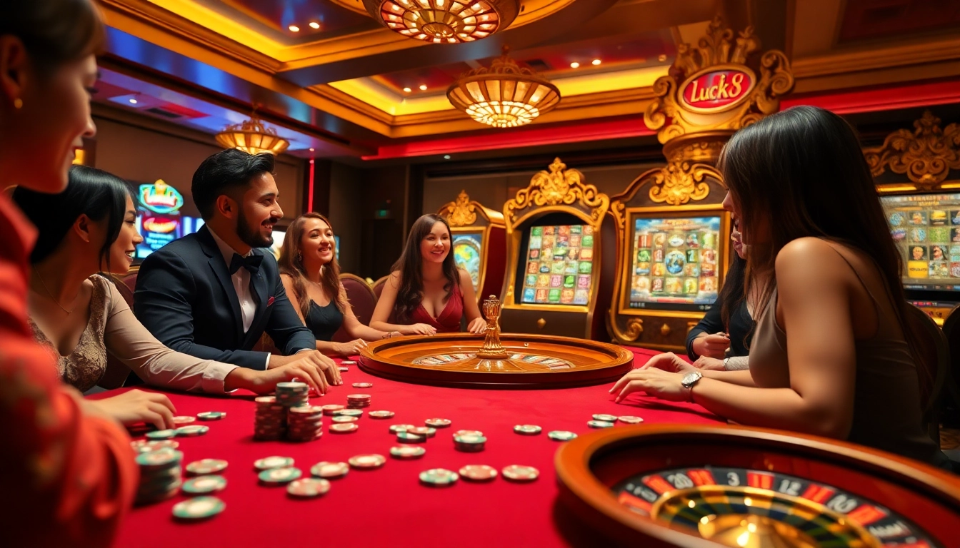 Players enjoying games at the luck8 casino with vibrant tables and exciting atmospheres.