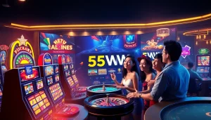 Exciting scene showcasing the 55WW online casino platform with colorful games and engaged players.