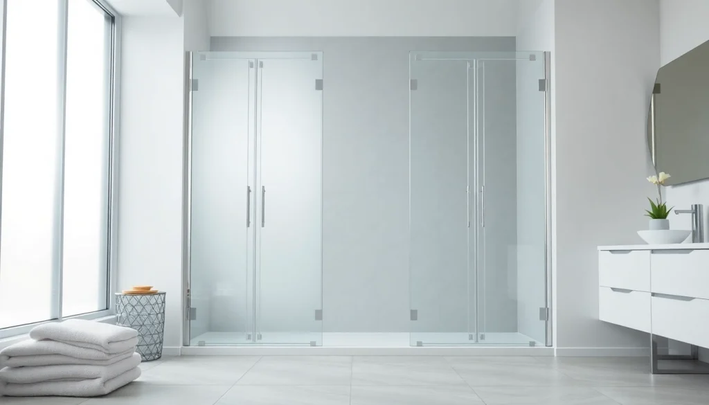 Showcasing elegant shower doors with sleek design in a beautifully lit modern bathroom.