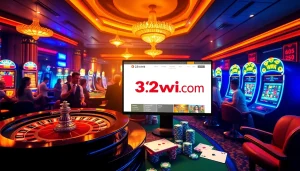 A thrilling gambling scene highlighting 32win.com with roulette and poker elements for an engaging casino experience.