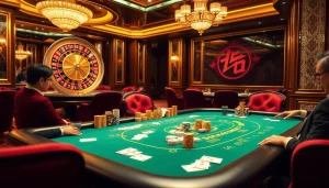 Experience the thrill of gambling at NOHU-themed casino tables with poker chips and cards.