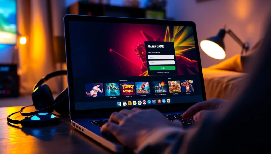 Exciting Jalwa login scene showcasing users engaging with online gaming on multiple devices.
