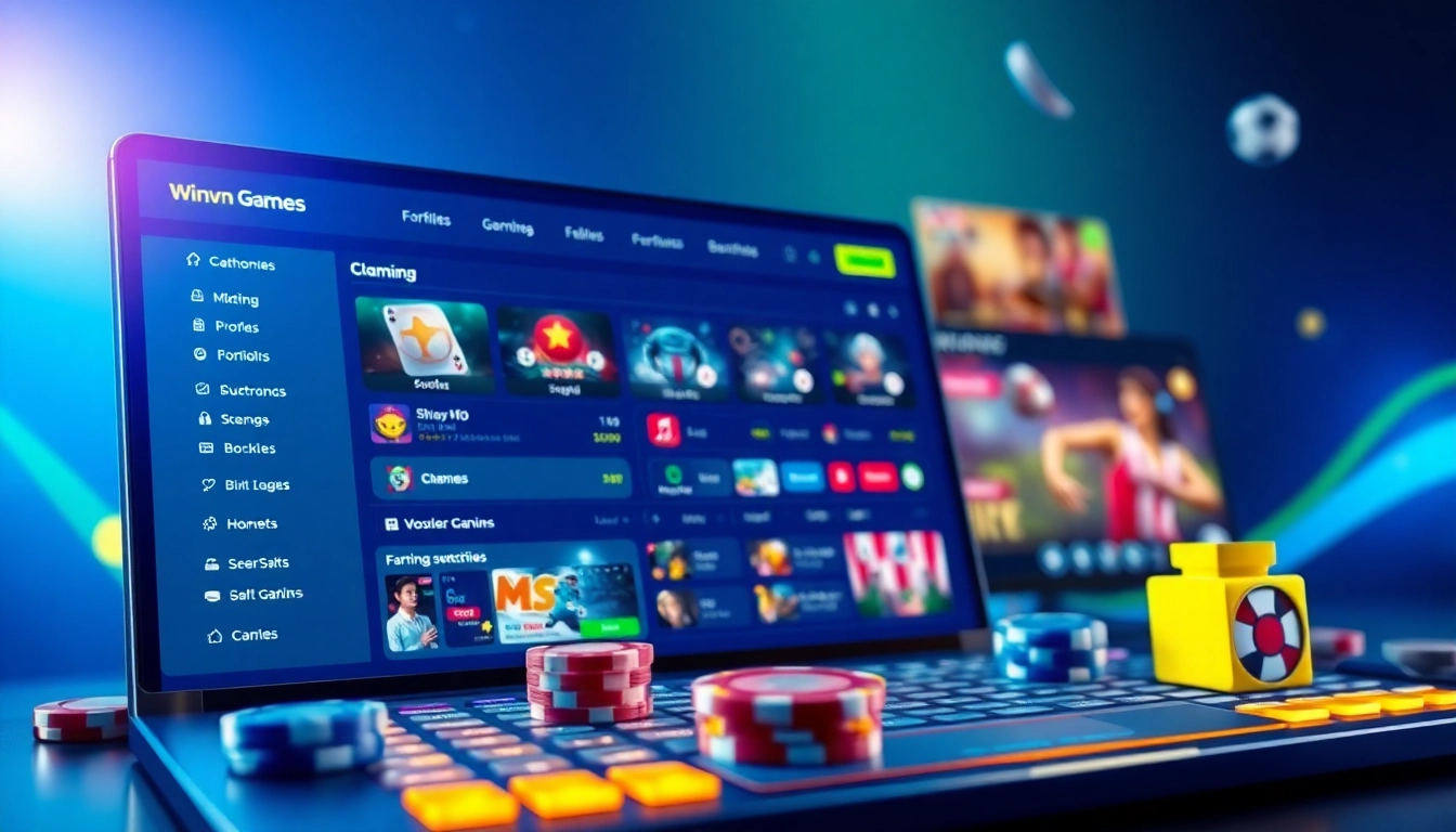 Modern online gaming interface showcasing Winvn 11 with vibrant colors and interactive elements.