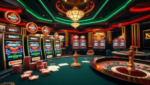 Experience high-stakes gaming excitement with MANA777 in a luxurious online casino setting.