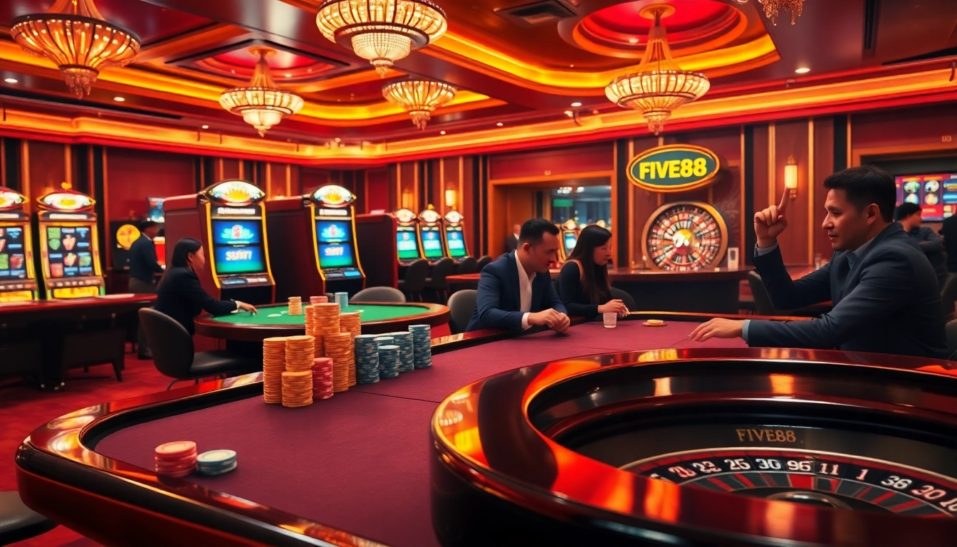 Experience the thrill of winning at FIVE88 with vibrant casino tables and dynamic gameplay.