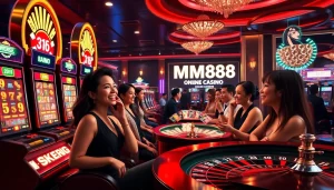 MM888 gamblers enjoying a thrilling experience at a luxury online casino.