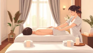 차분한 호텔 객실에서 젊은 태국 마사지사가 어깨 마사지를 제공하는 프리미엄 수원출장마사지 체험.