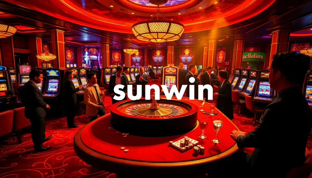 Experience excitement at the sunwin casino with a luxurious roulette table and vibrant atmosphere.