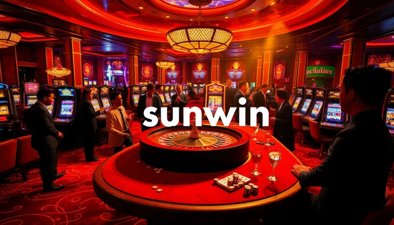 Experience excitement at the sunwin casino with a luxurious roulette table and vibrant atmosphere.