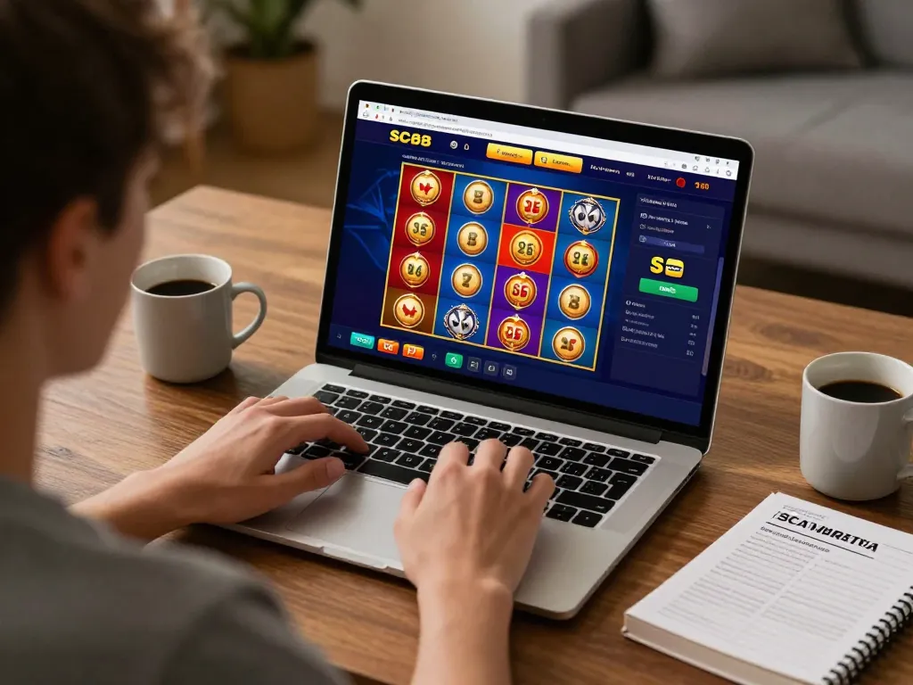 Player enjoying SC88's dynamic online slots interface in a cozy gaming setup