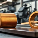 Bucșa de bronz care evidențiază detalii complexe și textură metalică într-un mediu modern de atelier.