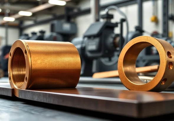 Bucșa de bronz care evidențiază detalii complexe și textură metalică într-un mediu modern de atelier.