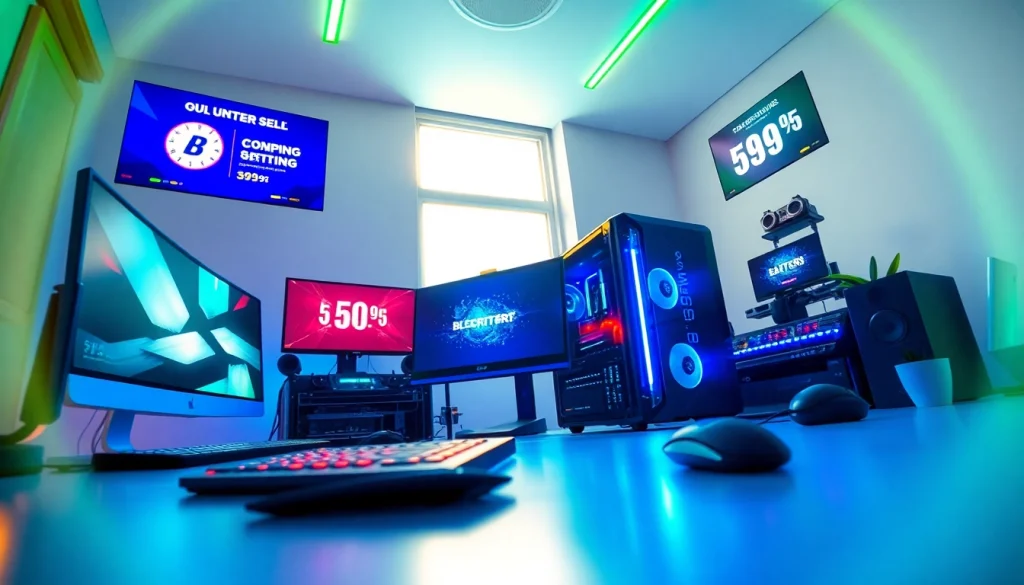 最新のゲーミングPCやテクノロジーに関するドスパラクーポン割引を紹介する魅力的なオンラインショッピングシーン。