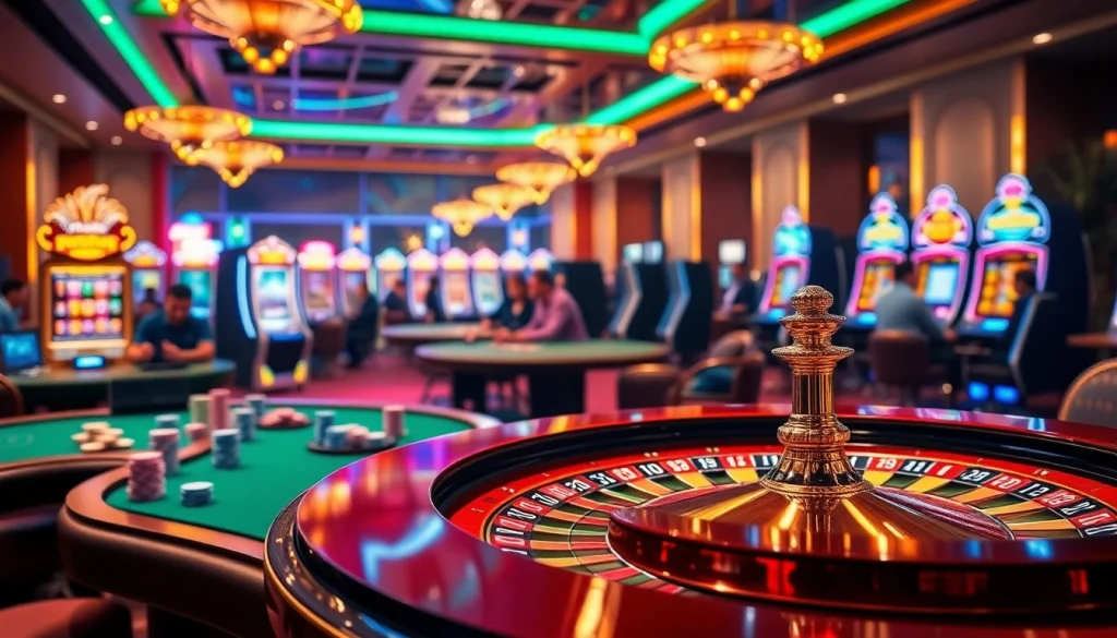 Experience the thrill of online gambling at https://open88ss.com/ with a vibrant casino scene showcasing poker chips and roulette.