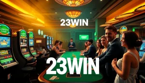 Exciting gaming scene at 23 WIN online casino with vibrant players and live dealers.