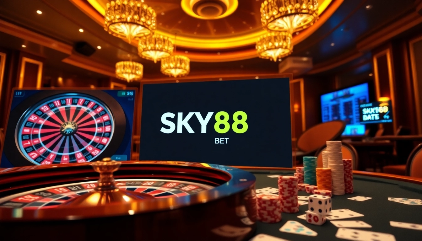 Experience the thrill of SKY88 BET with vibrant gaming visuals and engaging casino elements.