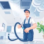 Air Duct Cleaning Service in action, showcasing a technician cleaning HVAC ducts for improved indoor air quality.