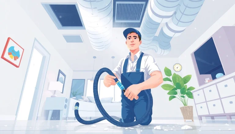 Air Duct Cleaning Service in action, showcasing a technician cleaning HVAC ducts for improved indoor air quality.