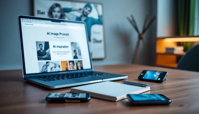 Image to prompt generator interface in a modern workspace with creative elements.