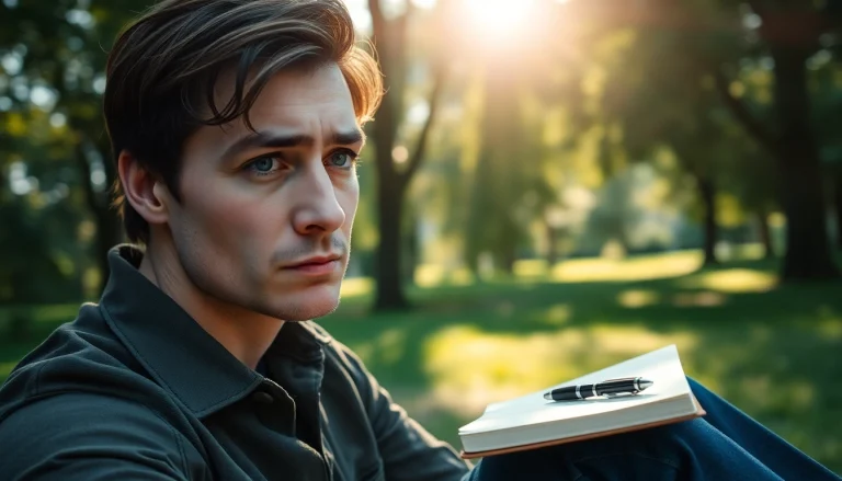 Anxiety symptoms portrayed through a contemplative individual in a tranquil park setting.