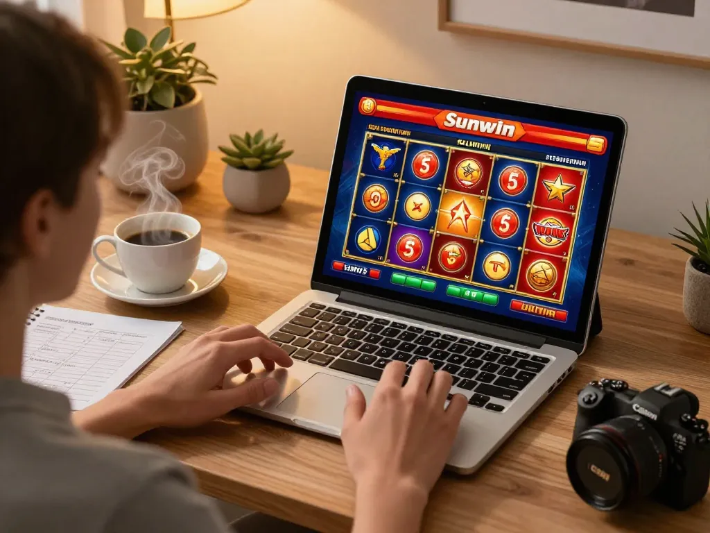Engaging gaming session at home using Sunwin tablet interface for exciting casino games.