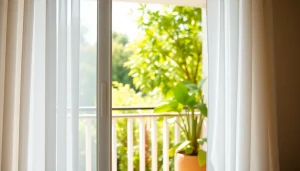 Zainstalowane moskitiery na drzwi balkonowe w nowoczesnym wnętrzu.