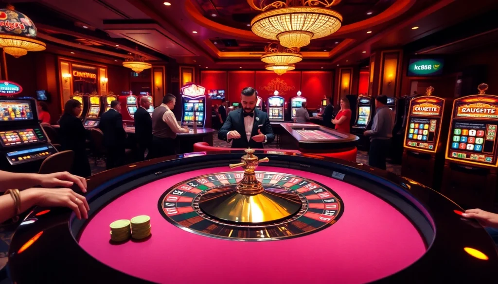 Experience high-stakes action at kg88 roulette tables amidst vibrant casino excitement.