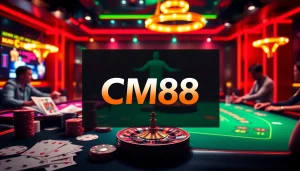 CM88 gaming experience with vibrant casino elements including cards and roulette for thrilling play.