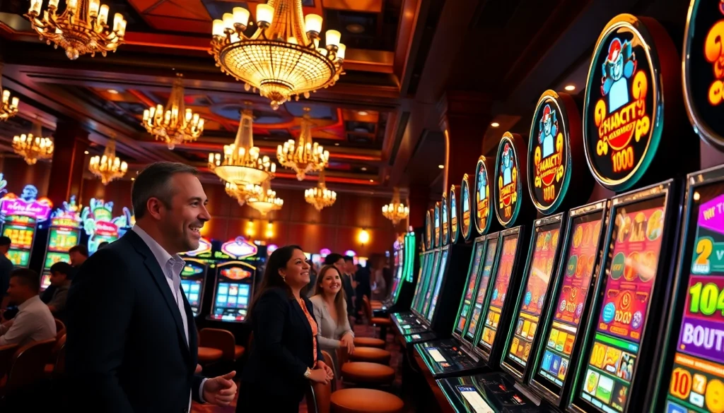 Engaging scene of a player at a slot gacor machine, capturing a thrilling moment of potential victory.