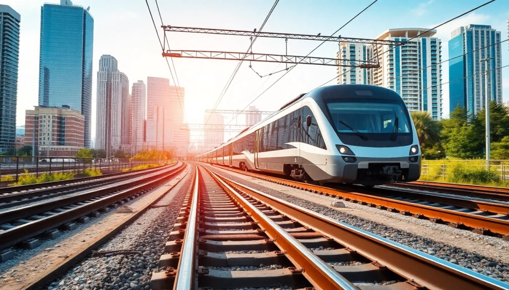 Demonstrating Railroad Engineering with a modern train integrated into an urban environment.